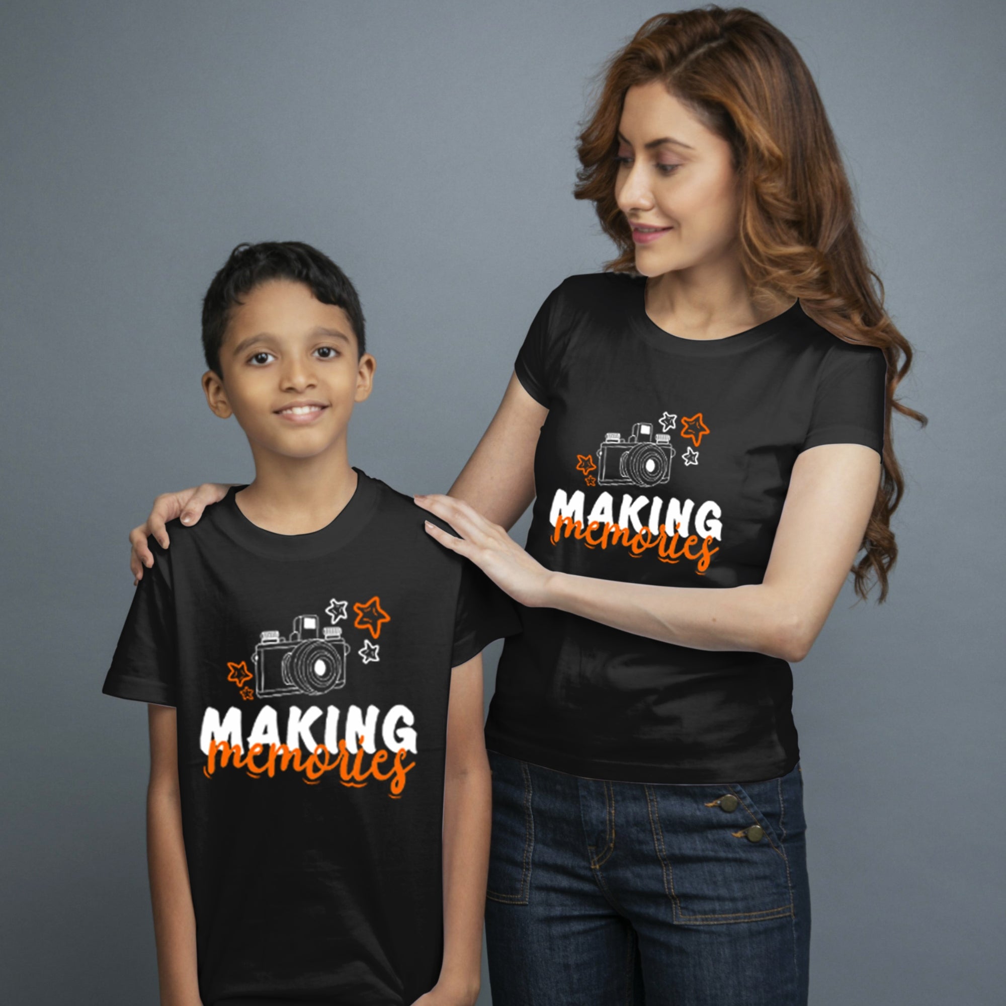 Family of 2 t shirt for Mom Son in Black Colour- Making Memories Variant