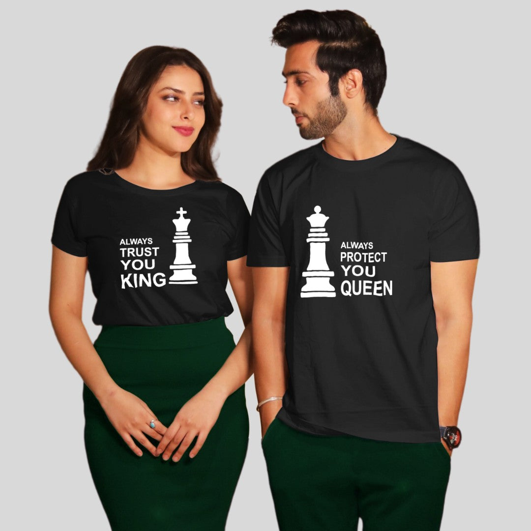 Couple T Shirt In Black Colour - Always Protect You Queen Trust You King Variant
