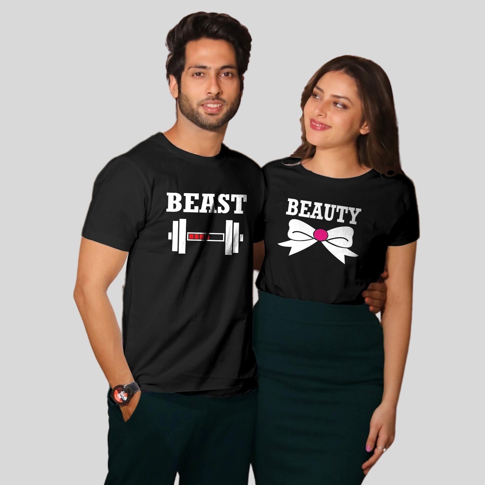 Couple T Shirt In BlackColour - Beauty Beast Variant