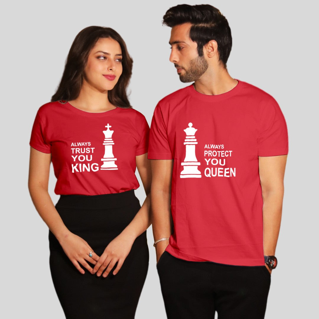 Couple T Shirt In Red Colour - Always Protect You Queen Trust You King Variant