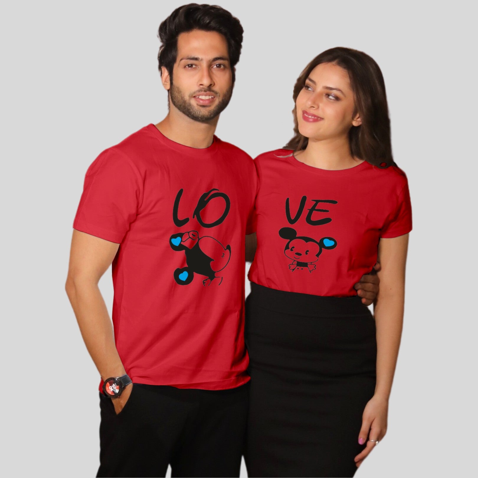 Couple T Shirt In Red Colour - Love Mickey Minnie Variant
