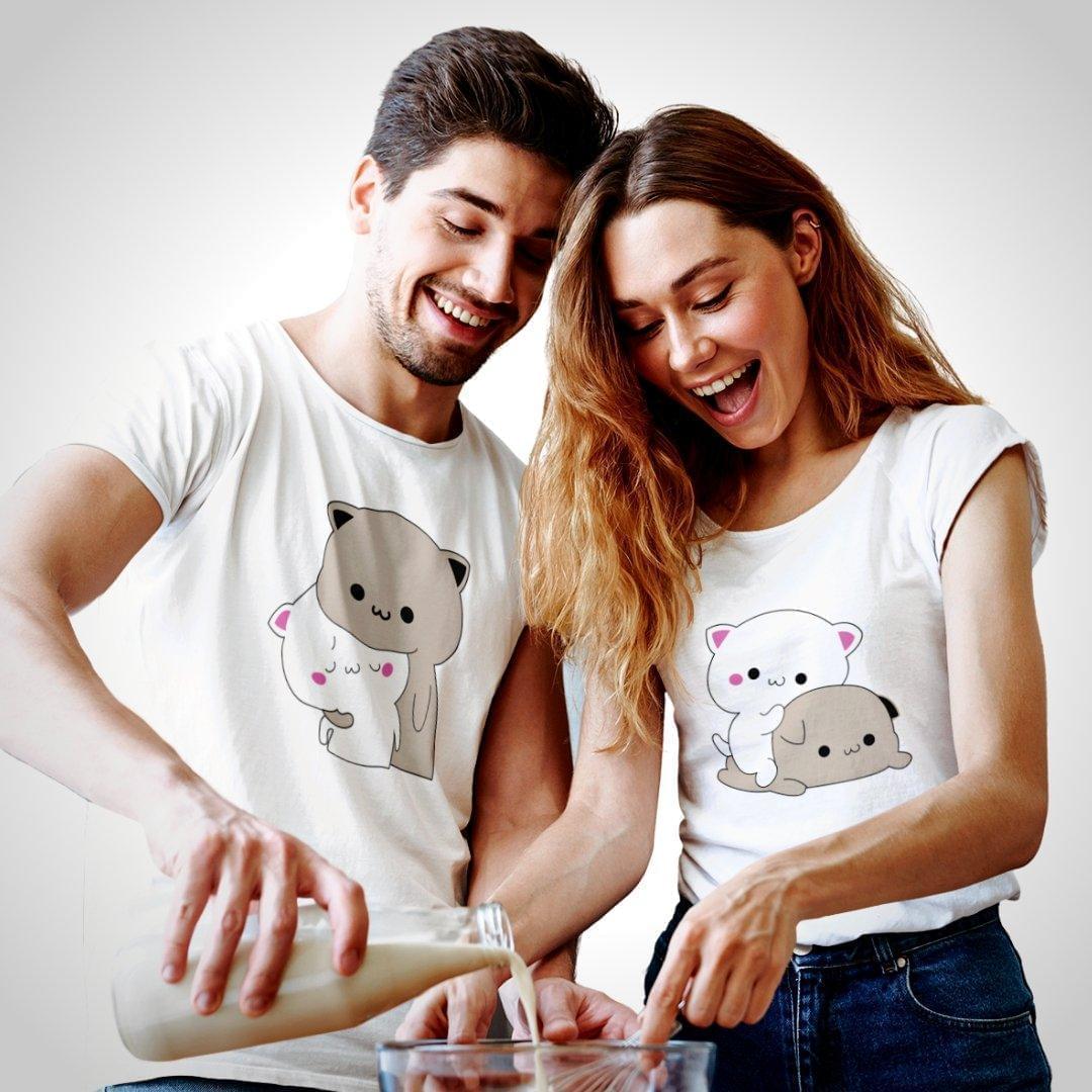 Couple T Shirt In White Colour - Cute Bear 