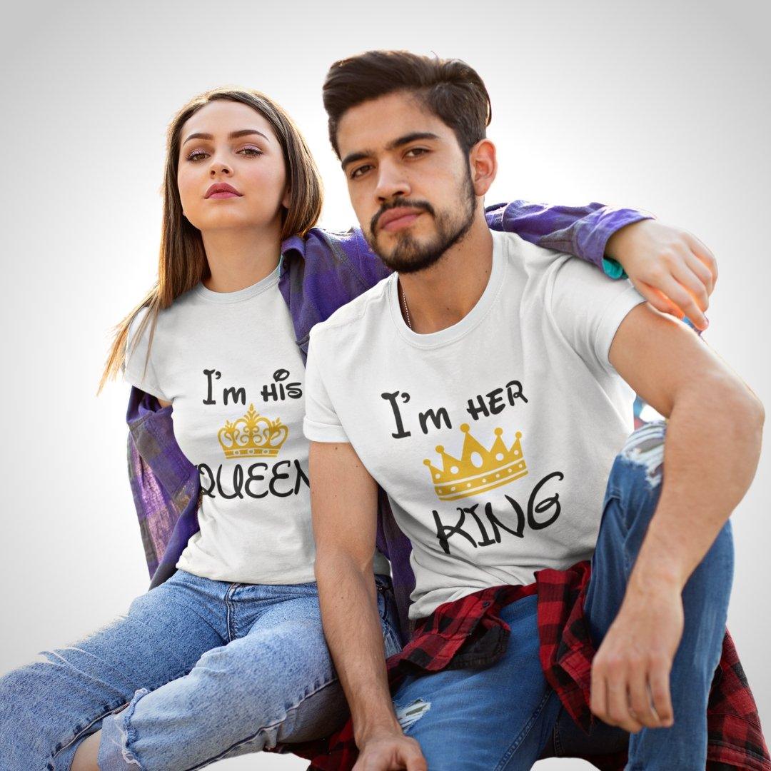 Couple T Shirt In White Colour - I Am Her King His Queen Variant