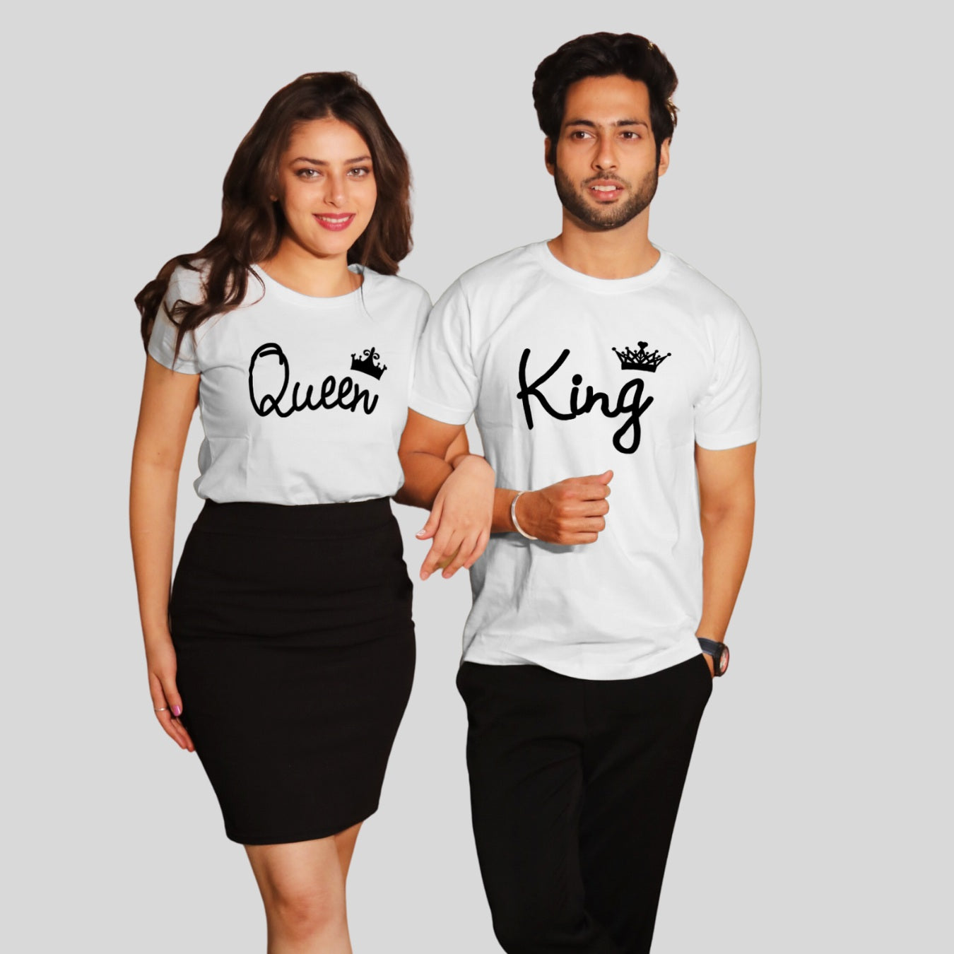 Couple T Shirt in White Colour - King Queen Variant