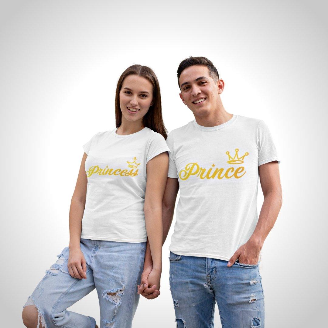 Couple T Shirt In White Colour - Prince Princess All Gold Variant