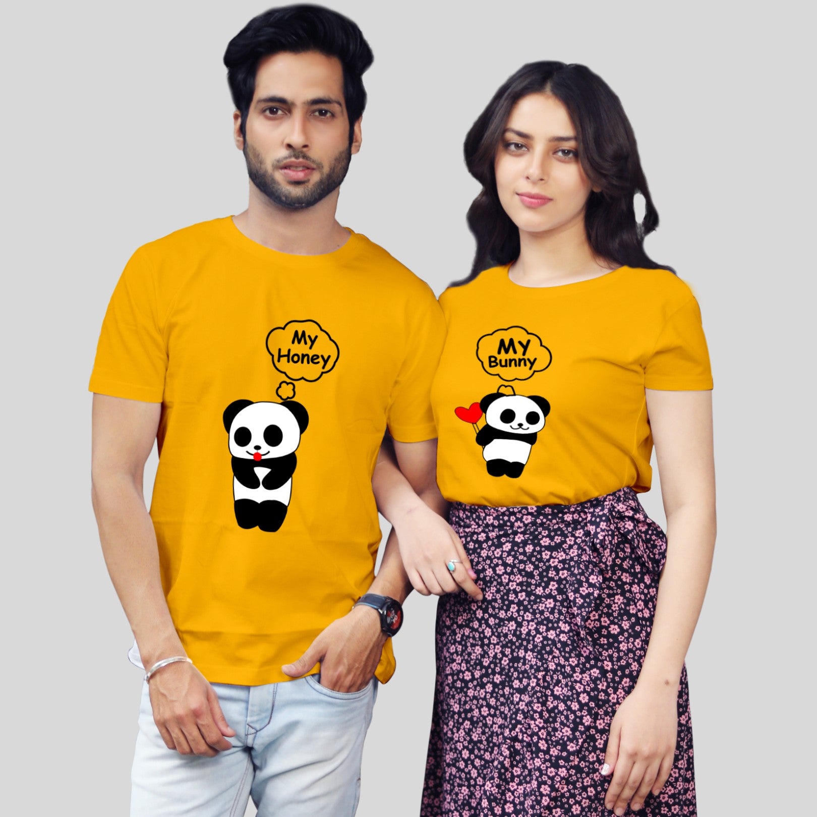 Couple T Shirt In Yellow Colour - My Honey My Bunny