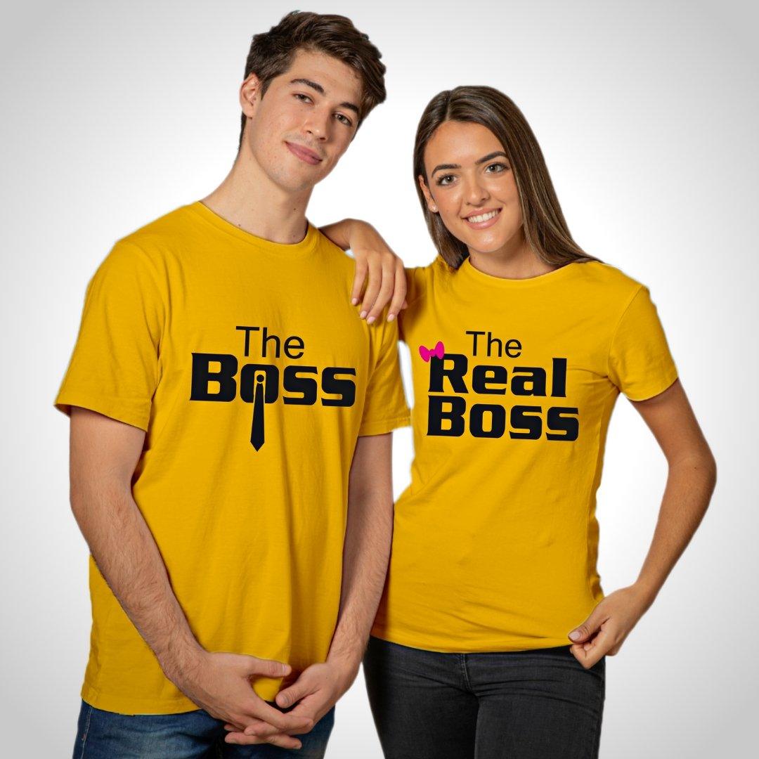 Couple T Shirt In Yellow Colour - The Boss The Real Boss Variant