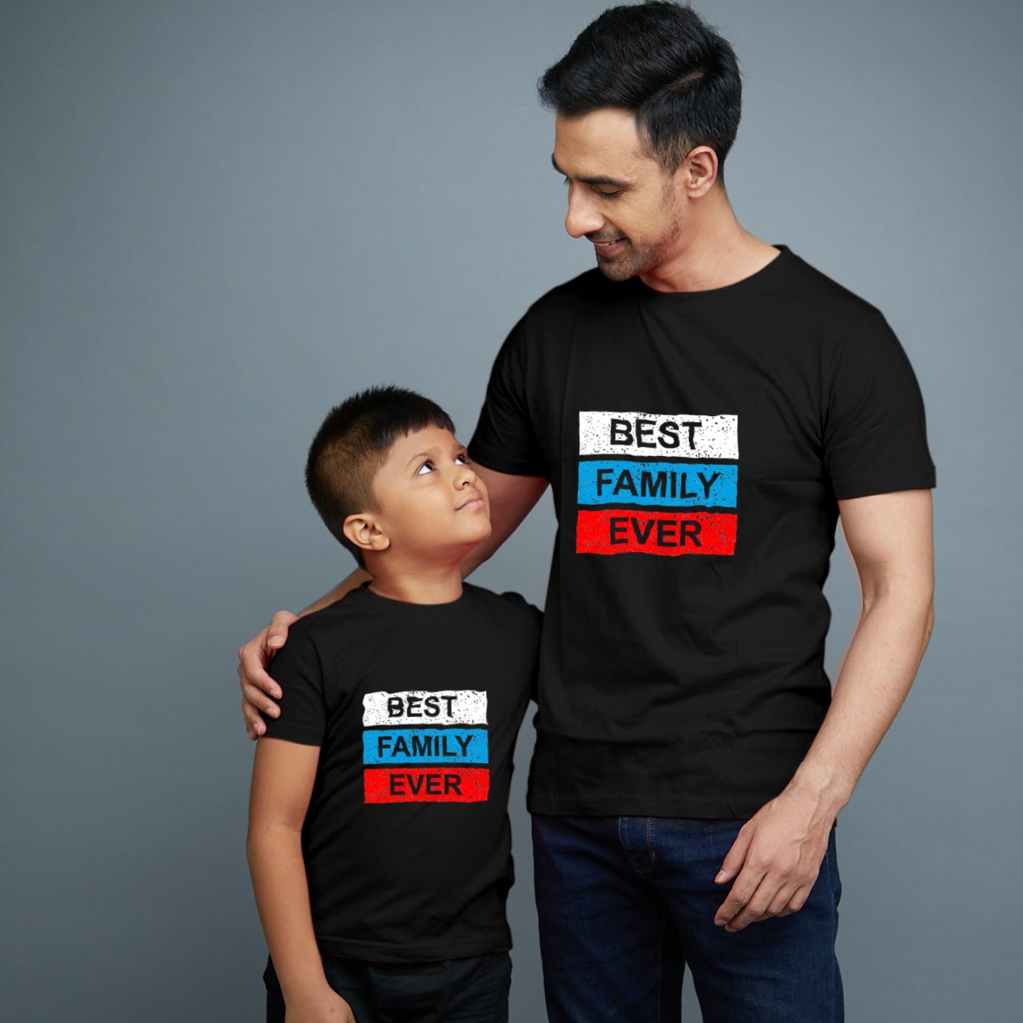 Family of 2 t shirt for Dad Son in Black Colour- Best Family Ever