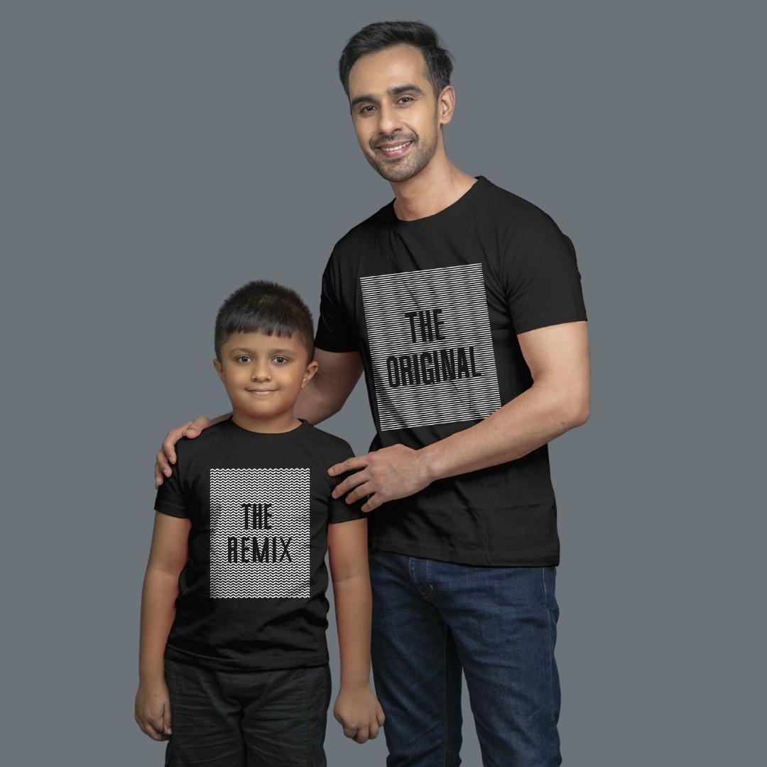 Family of 2 t shirt for Dad Son in Black Colour- The Original The Remix Variant