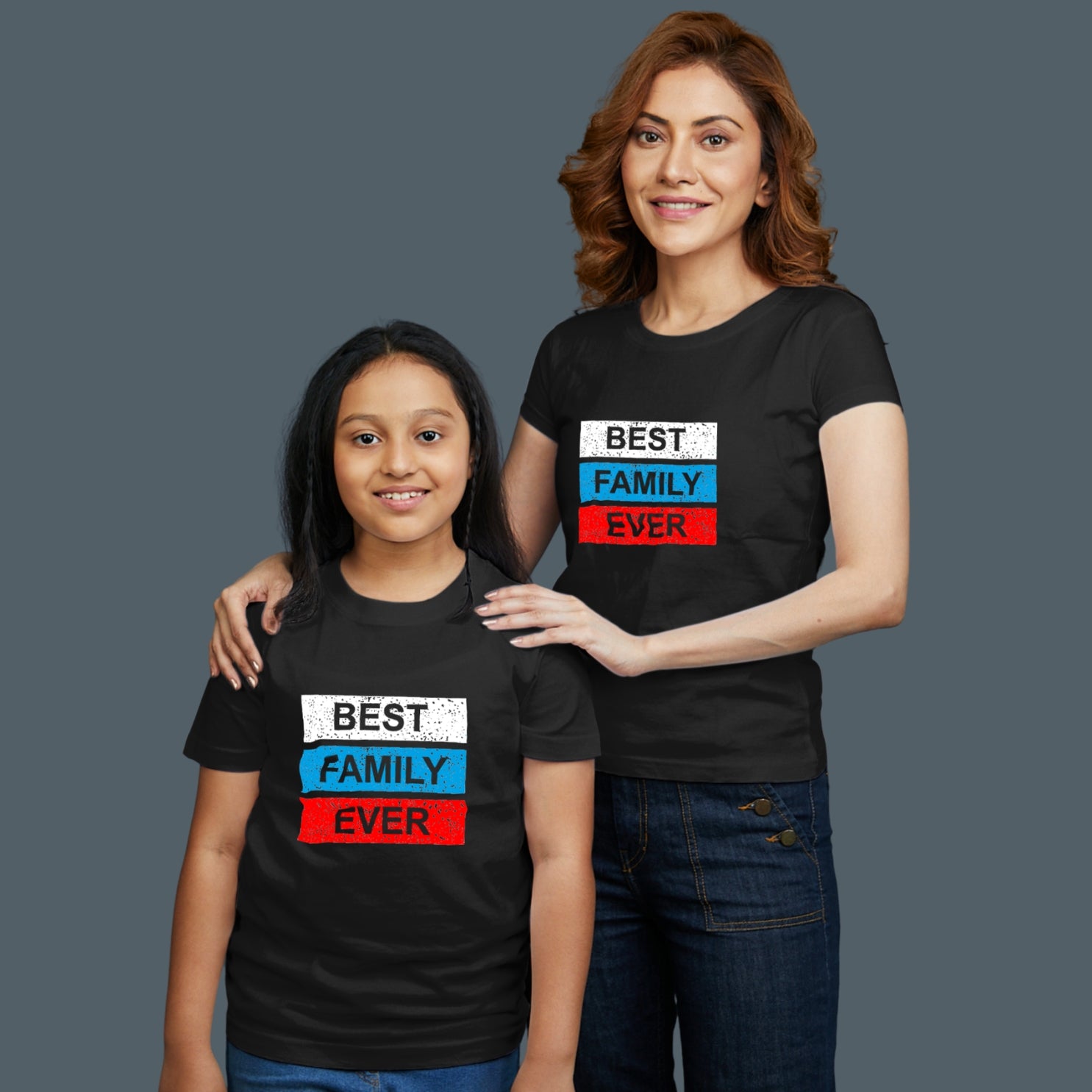 Family of 2 t shirt for Mom Daughter in Black Colour- Best Family Variant