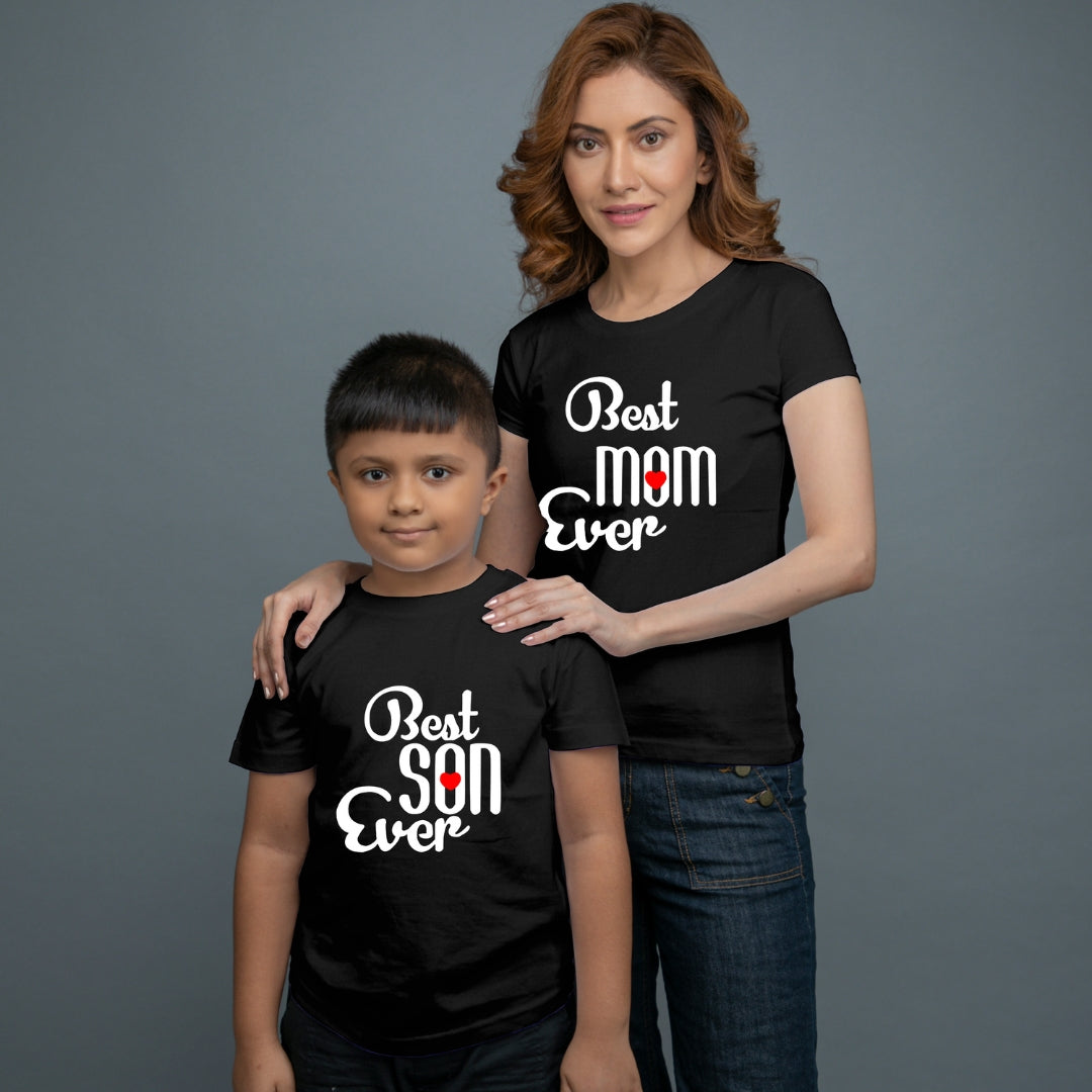 Family of 2 t shirt for Mom Son in Black Colour- Best Mom Son Ever Variant