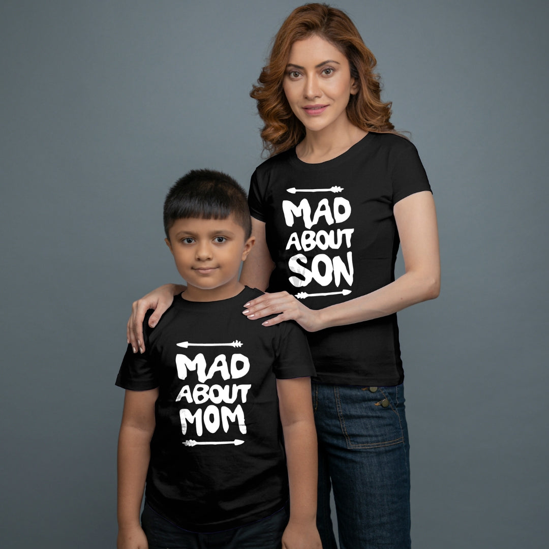 Family of 2 t shirt for Mom Son in Black Colour - Mad About Mom Son Variant