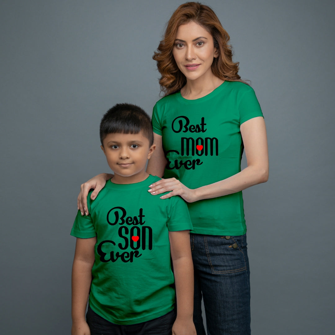 Family of 2 t shirt for Mom Son in Green Colour- Best Mom Son Ever Variant