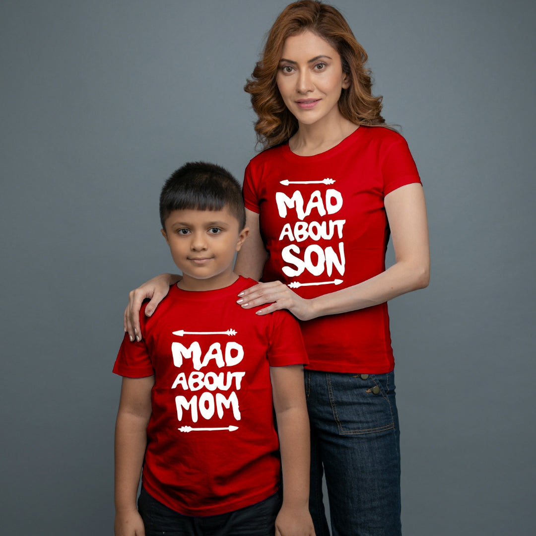 Family of 2 t shirt for Mom Son in Red Colour - Mad About Mom Son Variant