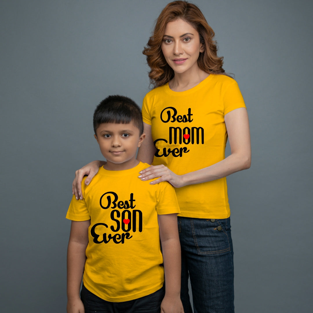 Family of 2 t shirt for Mom Son in Yellow Colour- Best Mom Son Ever Variant