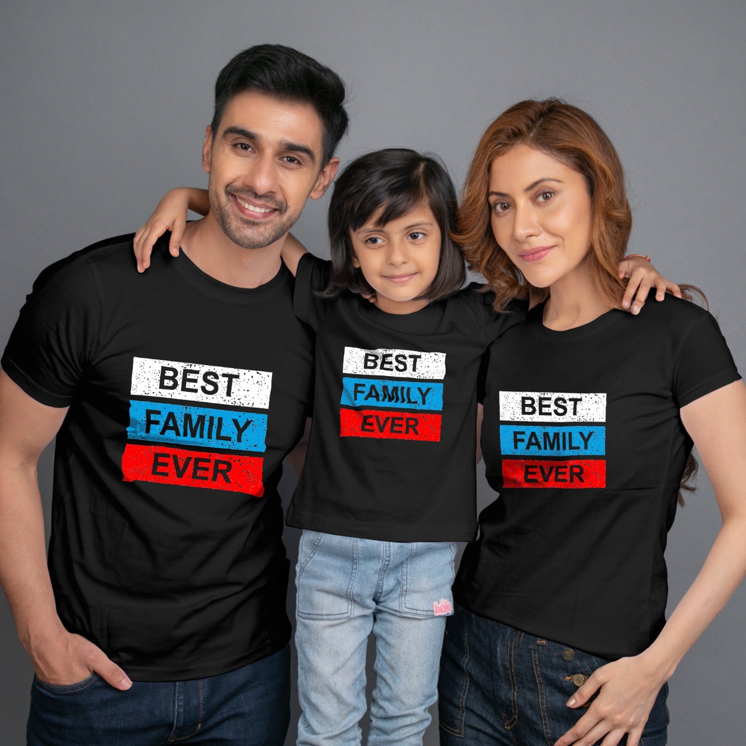 Family t shirt set of 3 Mom Dad Daughter in Black Colour - Best Family Ever Variant