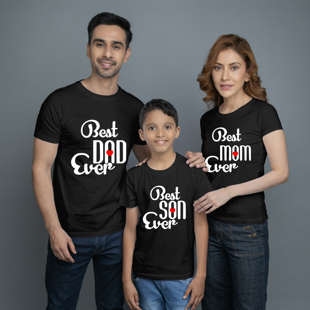 Family t shirt set of 3 Mom Dad Son in Black Colour - Best Mom Dad Son Ever Variant
