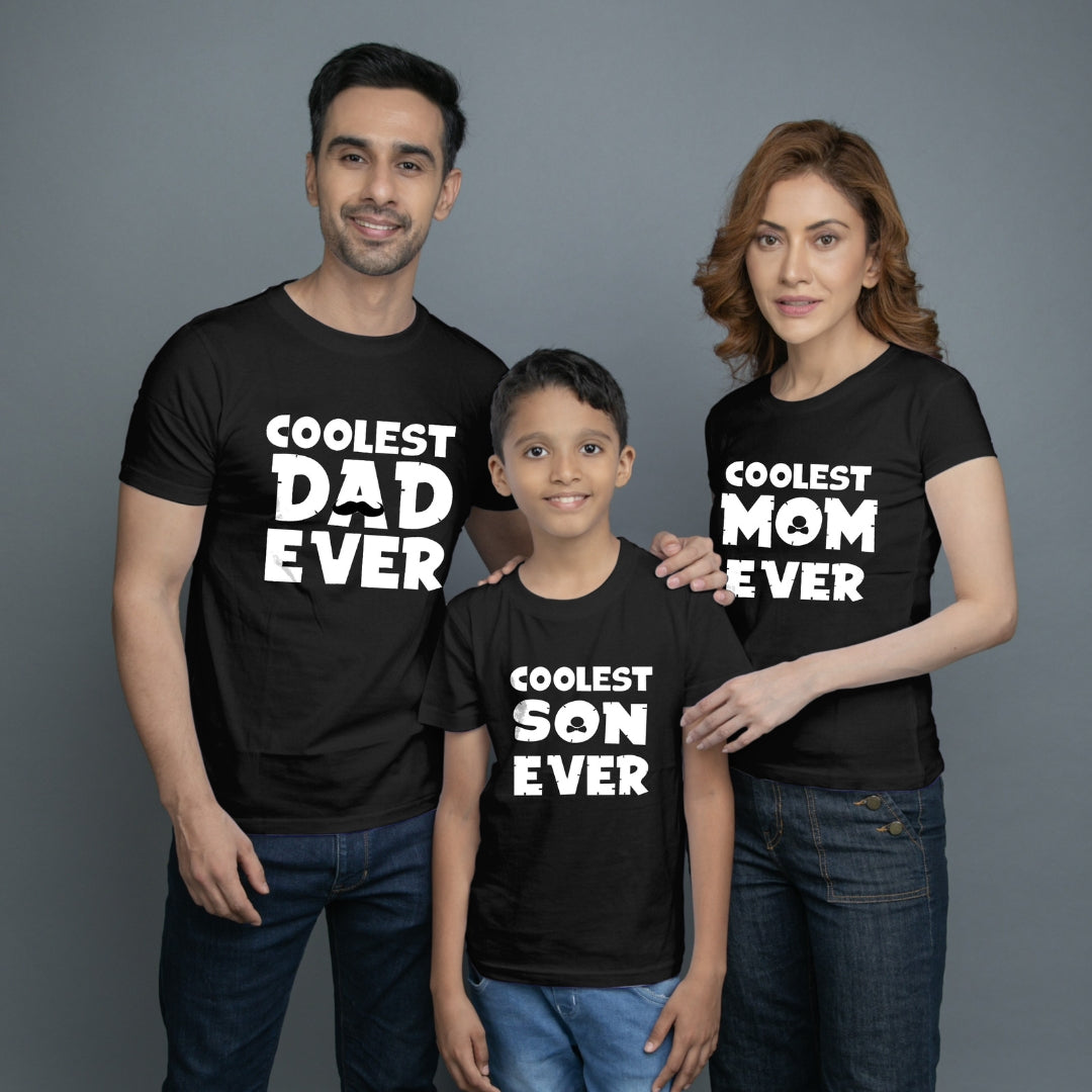 Family t shirt set of 3 Mom Dad Son in Black Colour - Coolest Family Ever Variant