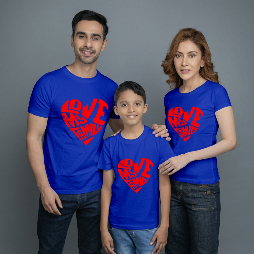 Family t shirt set of 3 Mom Dad Son in Blue Colour - Love My Family Variant