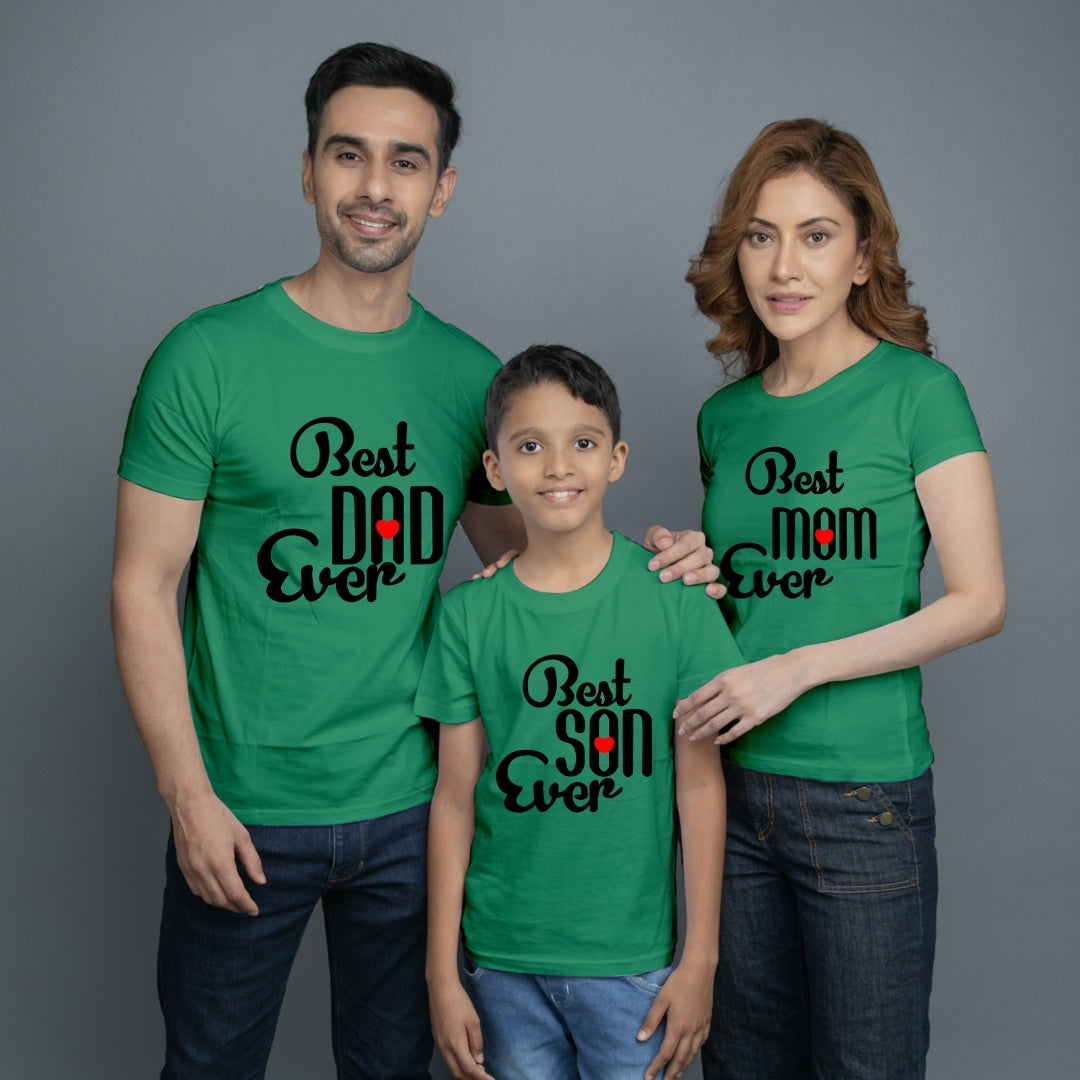 Family t shirt set of 3 Mom Dad Son in Green Colour - Best Mom Dad Son Ever Variant