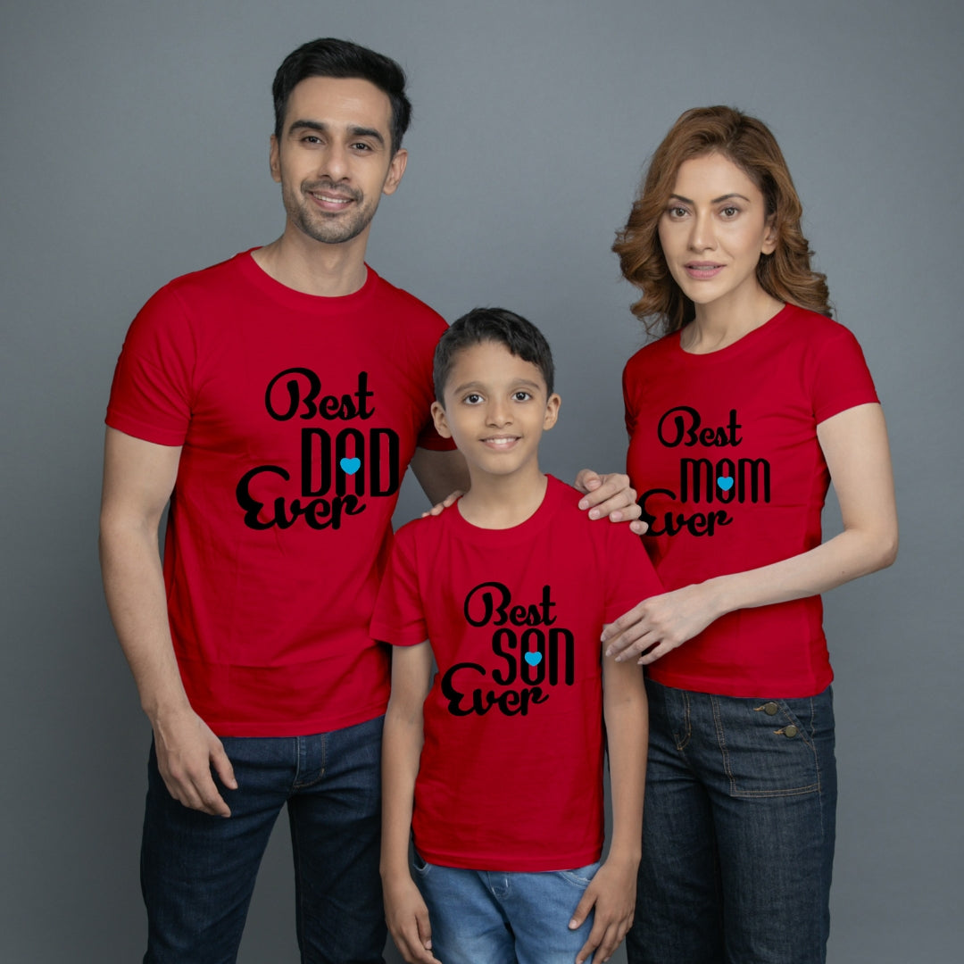 Family t shirt set of 3 Mom Dad Son in Red Colour - Best Mom Dad Son Ever Variant