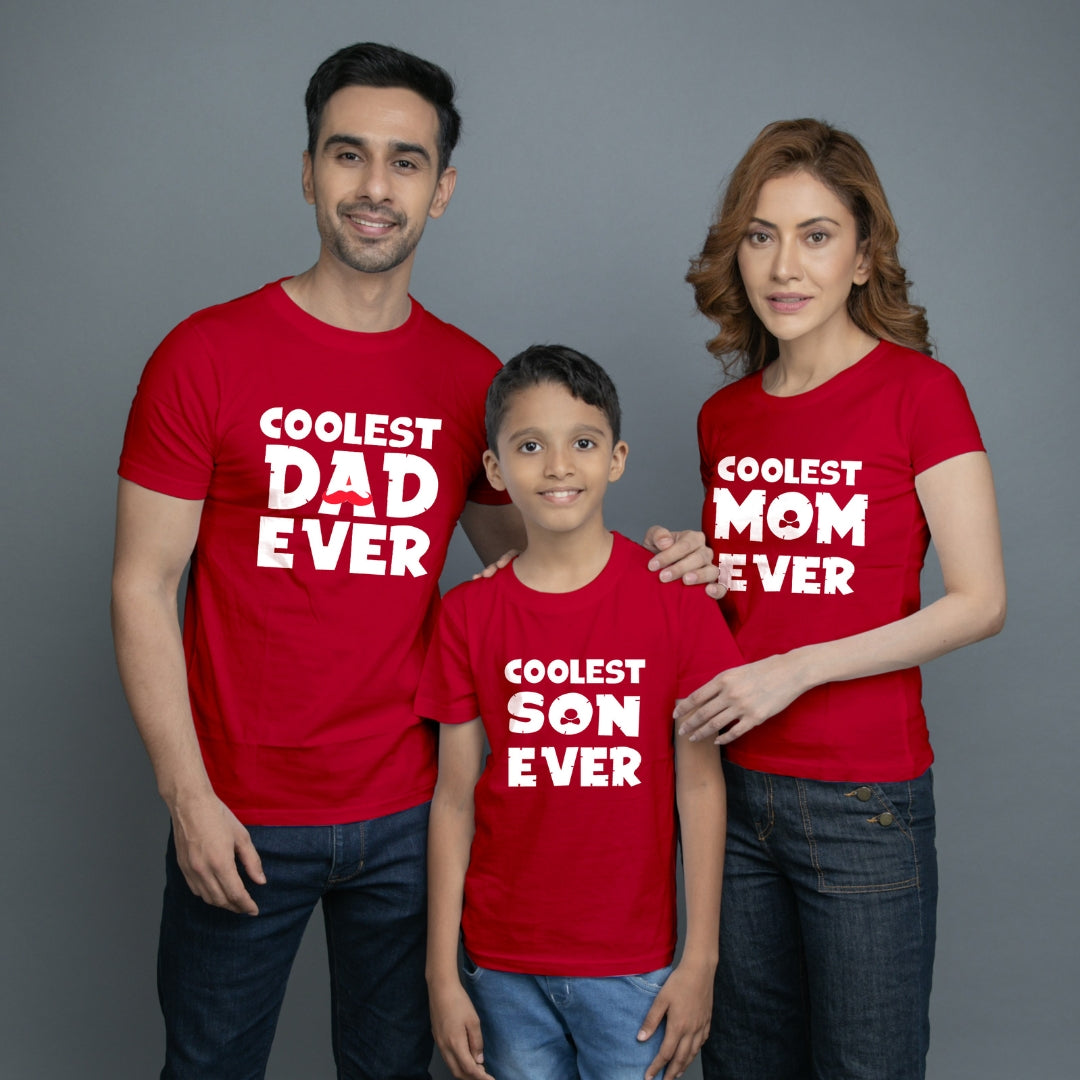 Family t shirt set of 3 Mom Dad Son in Red Colour - Coolest Family Ever Variant