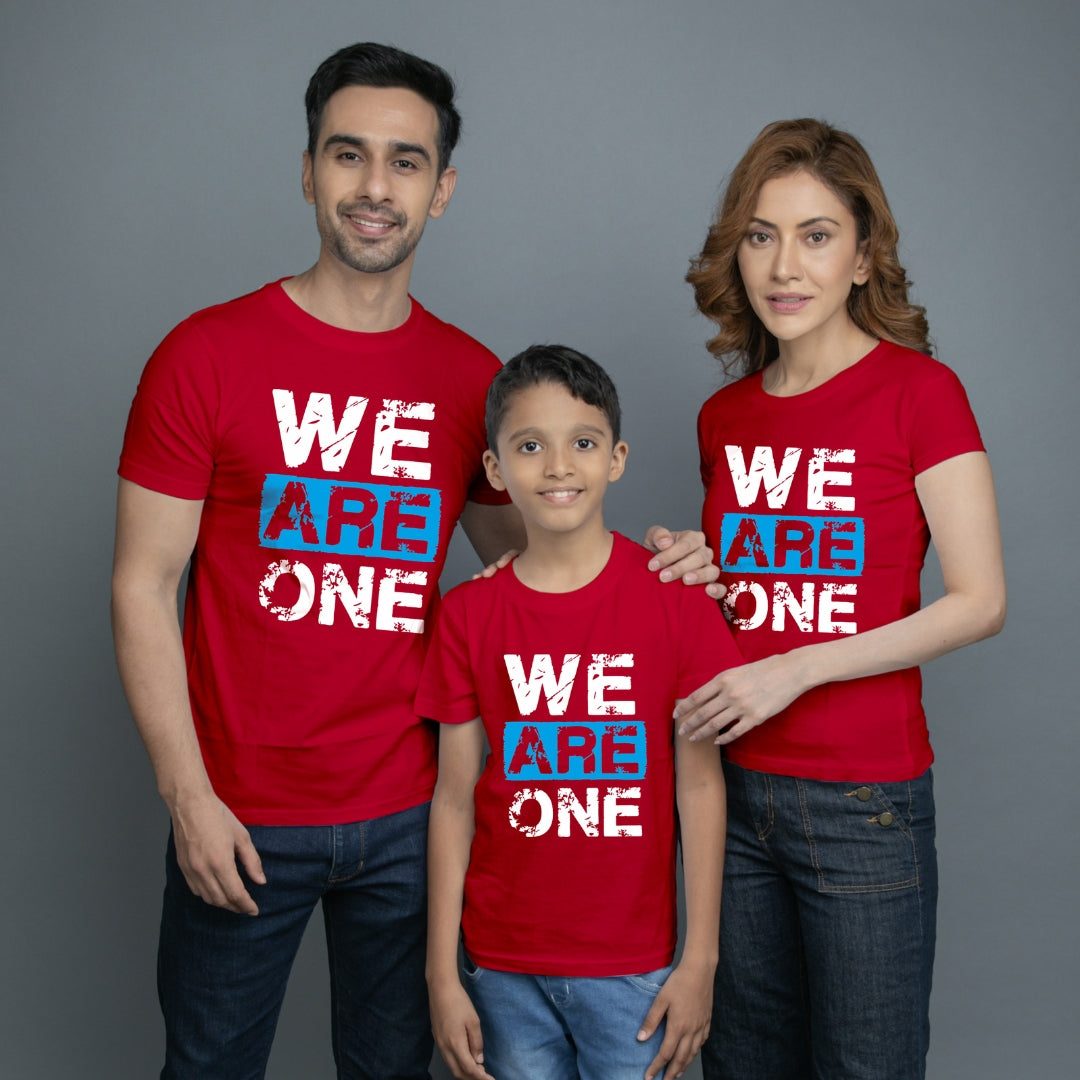 Family t shirt set of 3 Mom Dad Son in Red Colour - We Are One Variant