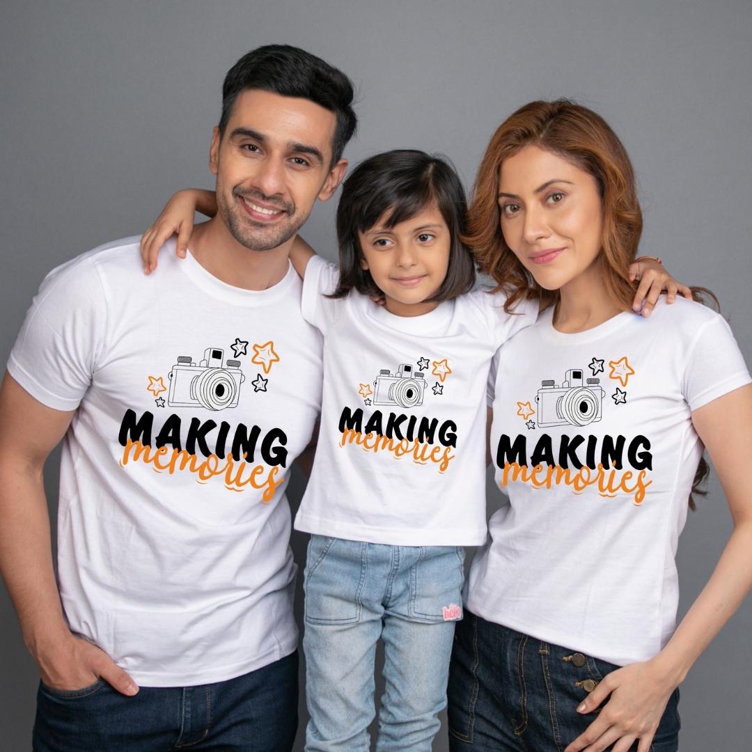 Family t shirt set of 3 Mom Dad Daughter in White Colour - Making Momories