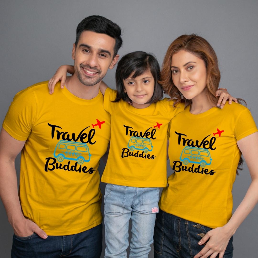 Family t shirt set of 3 Mom Dad Daughter in Yellow Colour - Travel Buddies