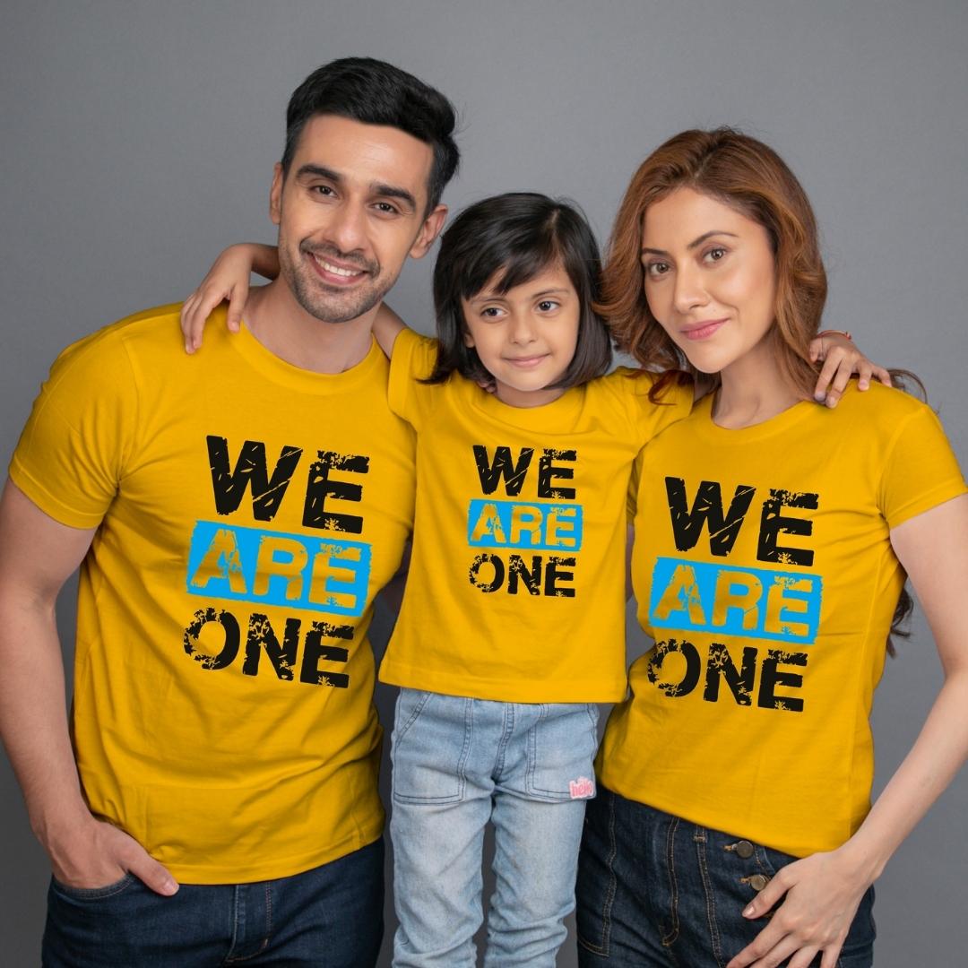 Family t shirt set of 3 Mom Dad Daughter in Yellow Colour - We Are One Variant