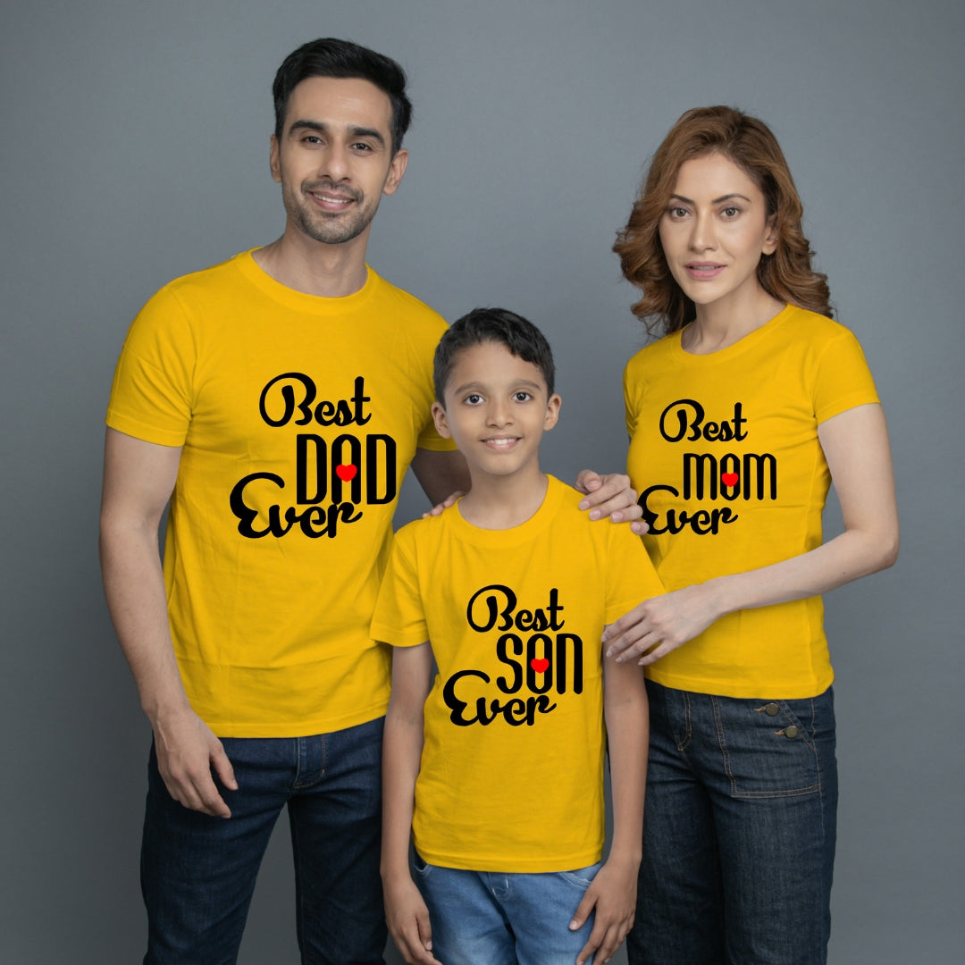Family t shirt set of 3 Mom Dad Son in Yellow Colour - Best Mom Dad Son Ever Variant