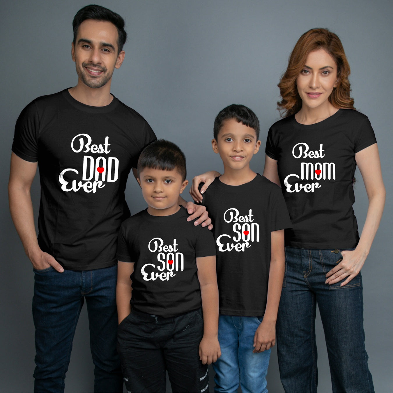 Family t shirts set of 4 Mom Dad Two Sons in Black Colour - Best Mom Dad Son Ever Variant