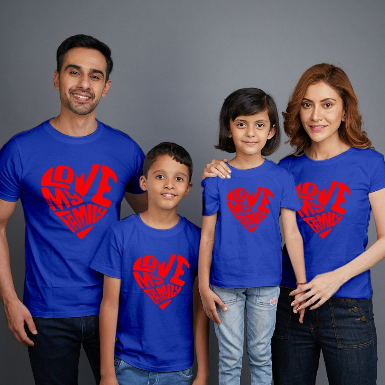 Family t shirts set of 4 Mom Dad Son Daughter in Blue Colour - Love My Family