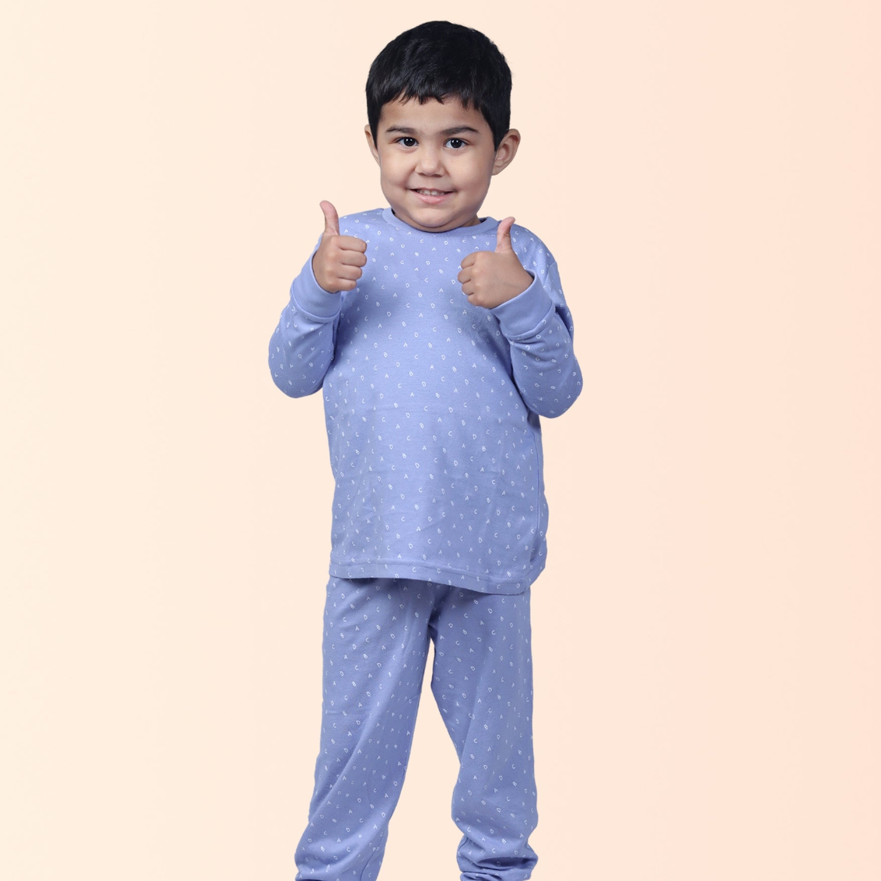 Full Sleeve Night Suit For Kids In Purple Colour - Alphabet