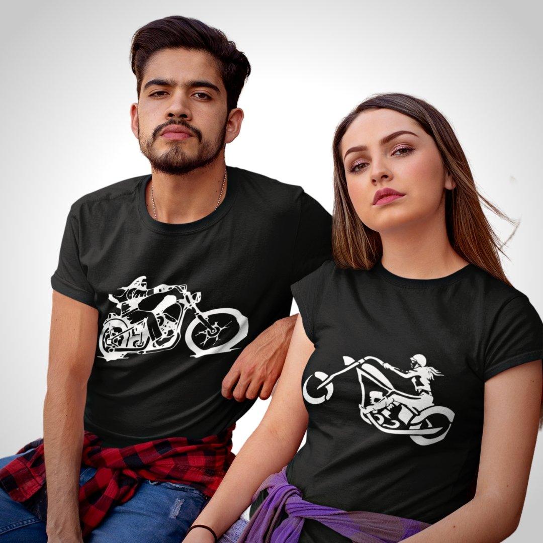 Couple T Shirt For Husband Wife In Black Colour - Mr and Mrs Bike Rider Variant
