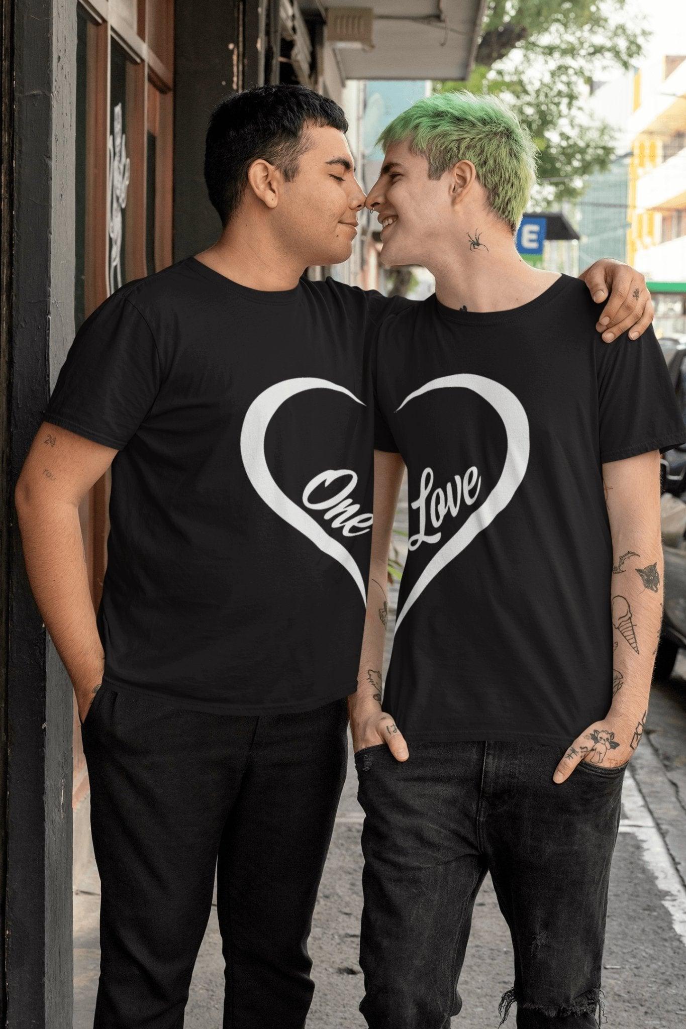 Pride T Shirt For Gay In Black Colour - One Love Heart Variant