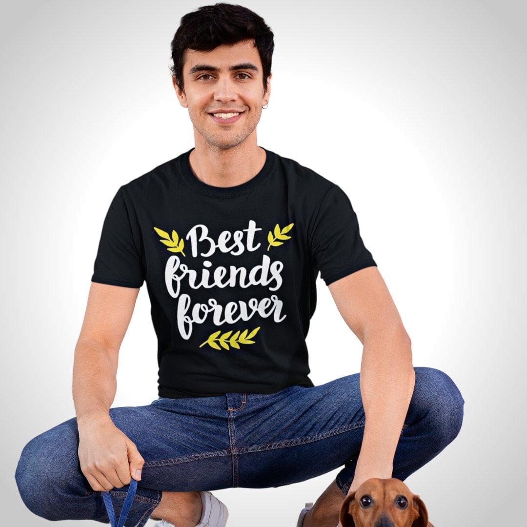 Printed Graphic T Shirt For Men In Black Colour - Best Friends Forever Variant