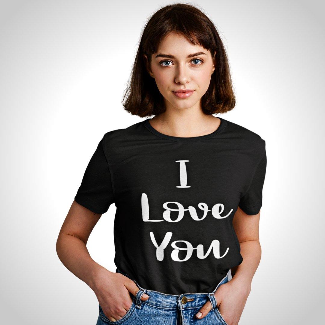 Printed Graphic T Shirt For Women In Black Colour - I Love You Variant