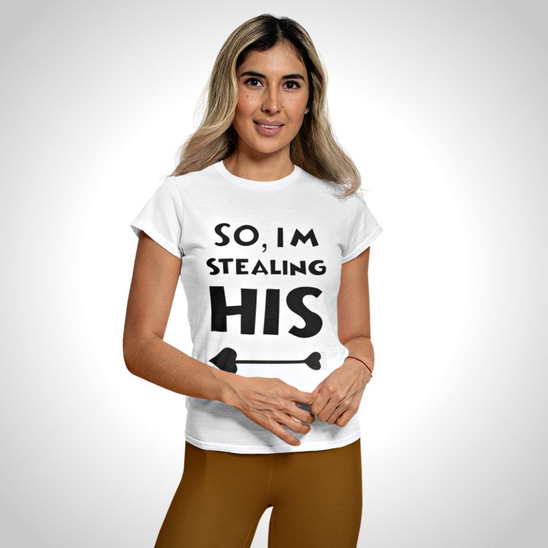 Printed Graphic T Shirt For Women In White Colour - I stealing His Heart Variant