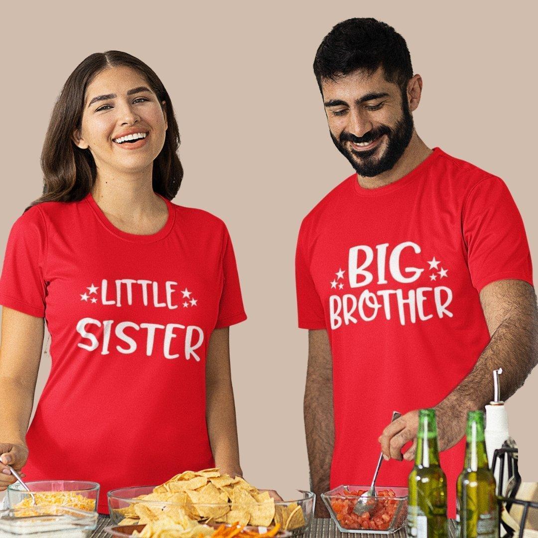 Sibling T Shirt for Adult Brother and Sister in Red Colour - Big Brother Little Sister Variant