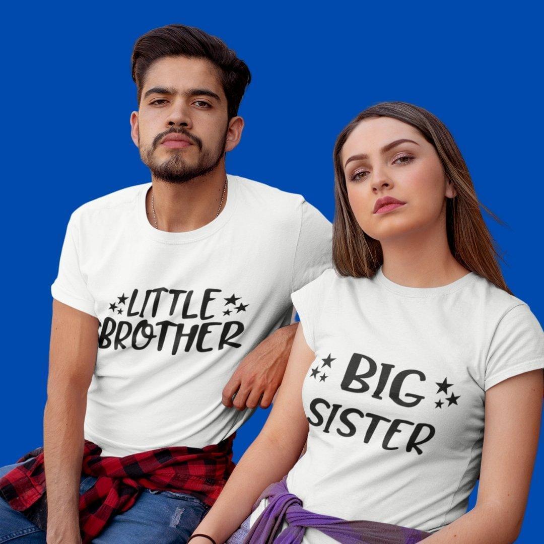 Sibling T Shirt for Adult Brother and Sister in White Colour - Big Sister Little Brother Variant