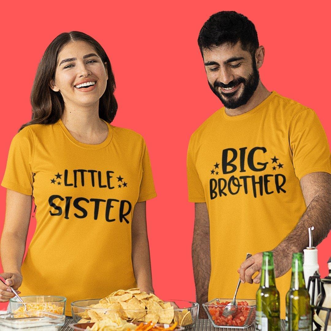 Sibling T Shirt for Adult Brother and Sister in Yellow Colour - Big Brother Little Sister Variant