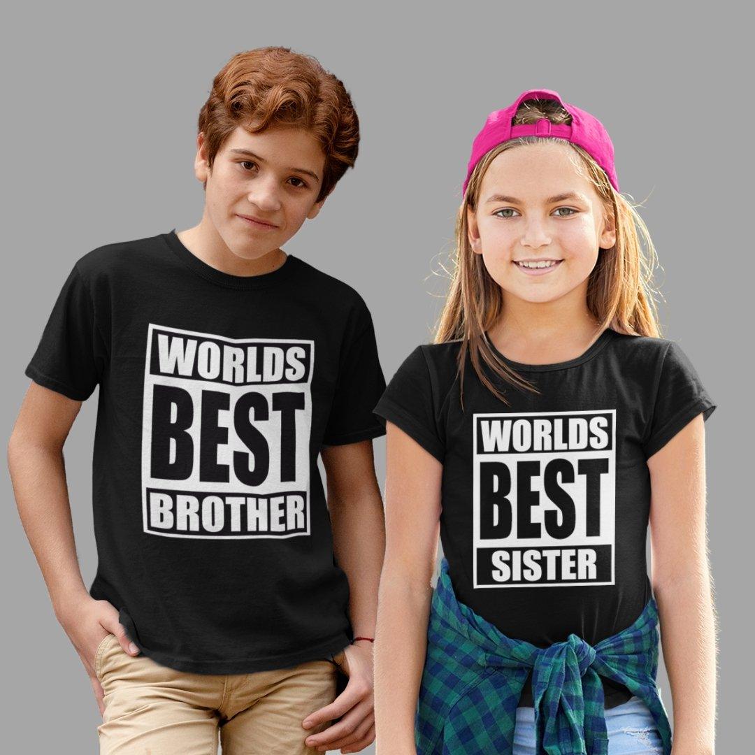 Sibling T Shirt for Kids Brother and Sister in Black Colour - Worlds Best Brother Sister Variant