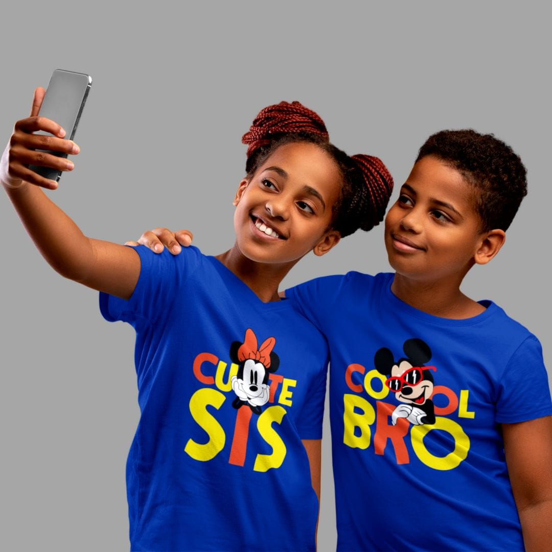 Sibling T Shirt for Kids Brother and Sister in Blue Colour - Cute Sis Cool Bro