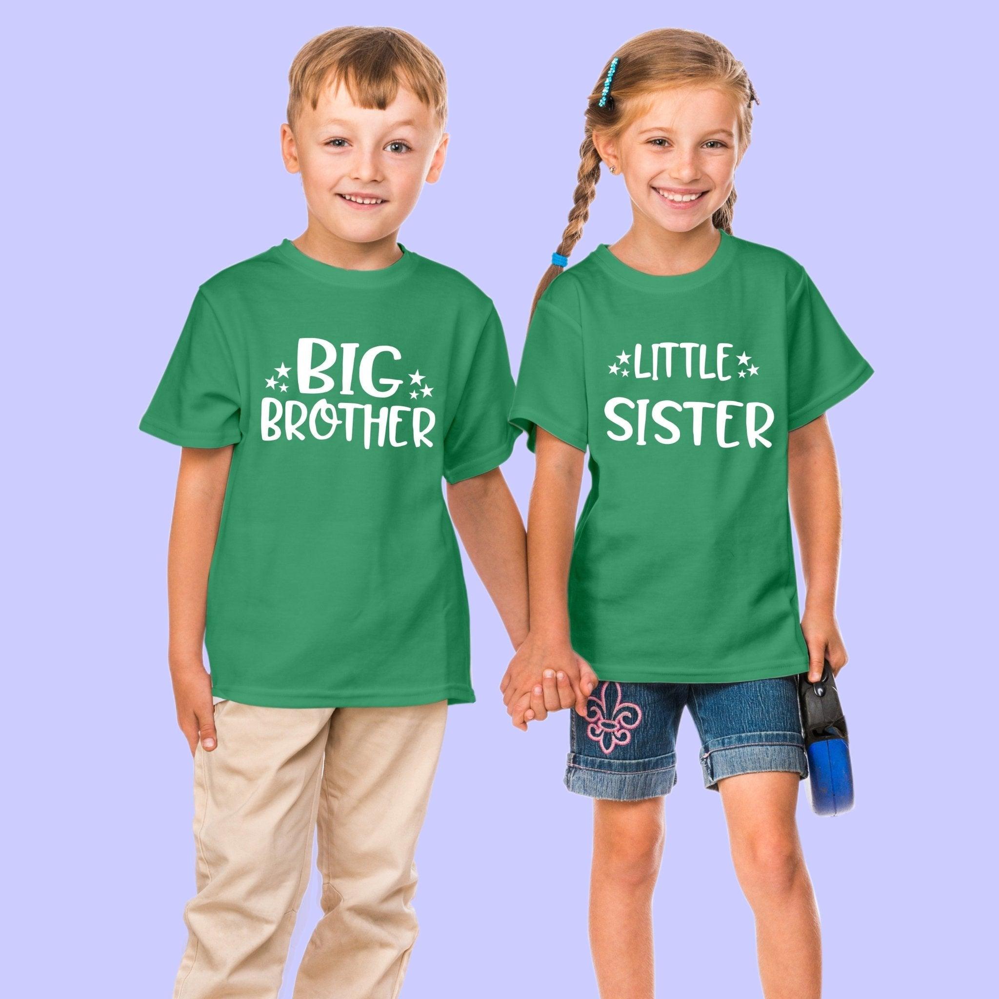 Sibling T Shirt for Kids Brother and Sister in Green Colour - Big Brother Little Sister Variant