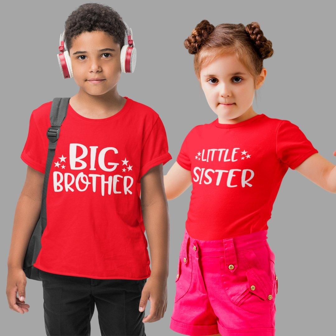 Sibling T Shirt for Kids Brother and Sister in Red Colour - Big Brother Little Sister Variant