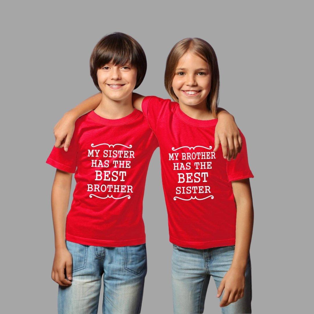 Sibling T Shirt for Kids Brother and Sister in Red Colour - My Sister Brother Has The Best Brother Sister