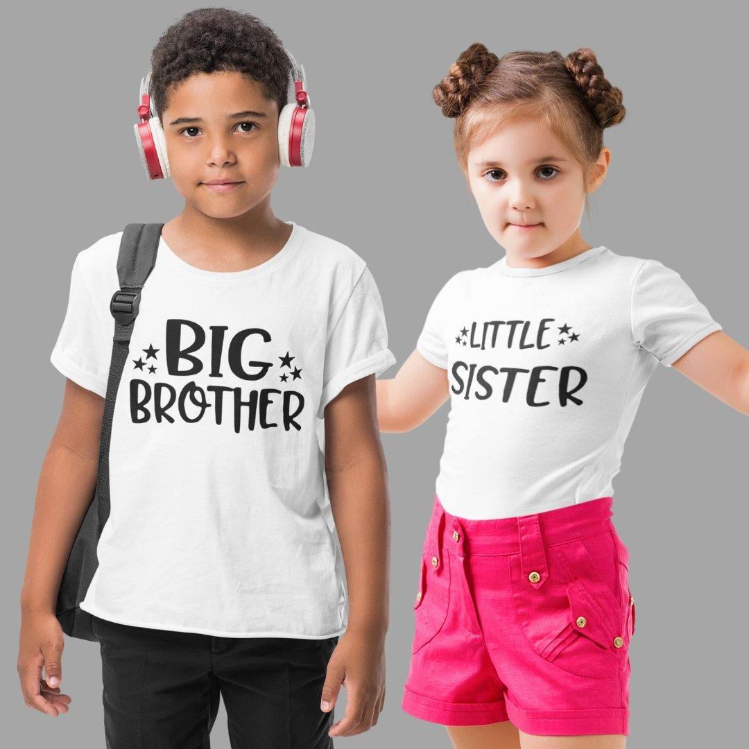 Sibling T Shirt for Kids Brother and Sister in White Colour - Big Brother Little Sister Variant