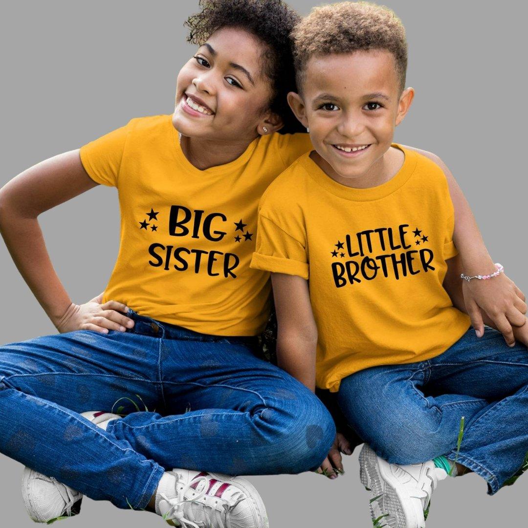 Sibling T Shirt for Kids Brother and Sister in Yellow Colour - Big Sister Little Brother Variant