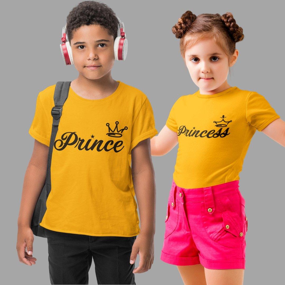 Sibling T Shirt for Kids Brother and Sister in Yellow Colour - Prince Princess Variant